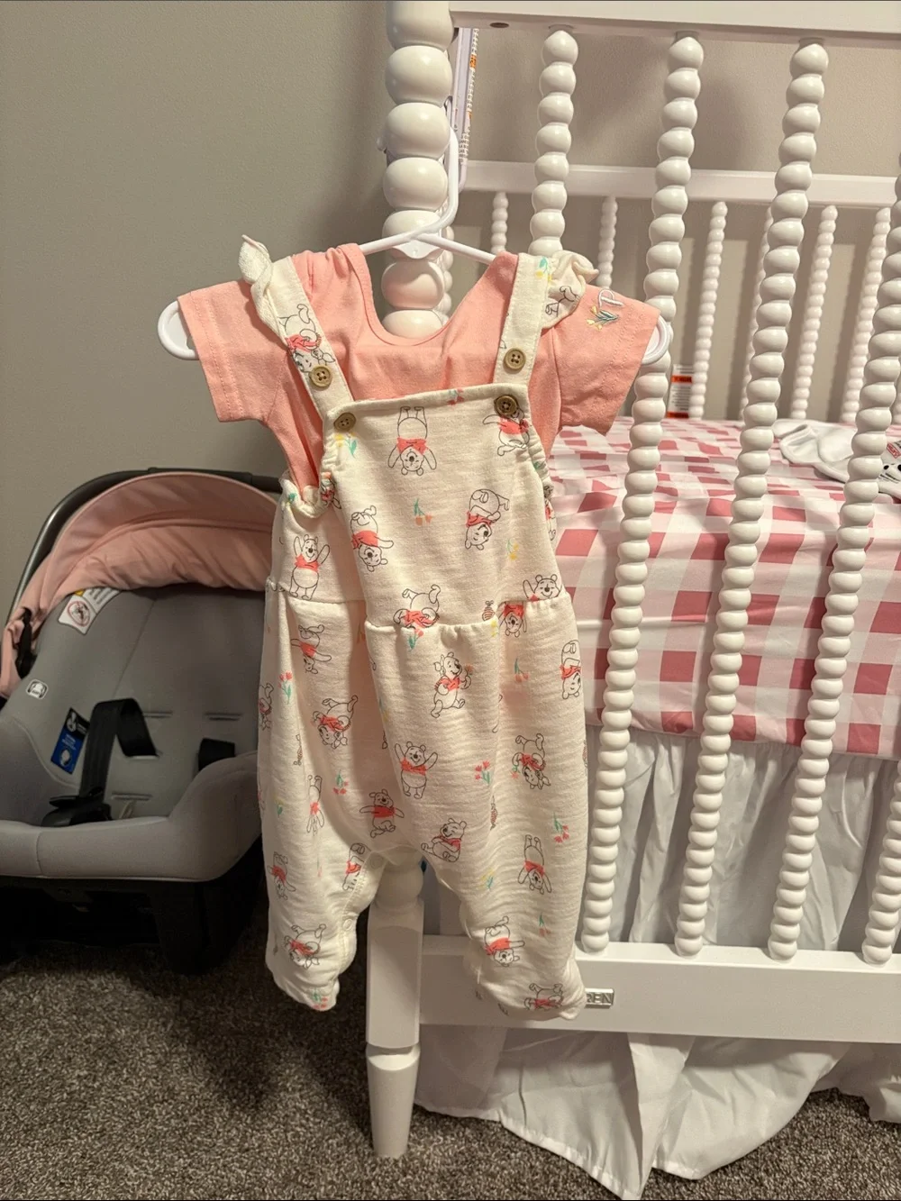 Winnie the Pooh Pink Tee with Cream Printed Overalls Set
